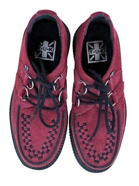 T.U.K. Burgundy Suede Creepers Platform Shoes Checkerboard Women 7 / Men 5, EU38
